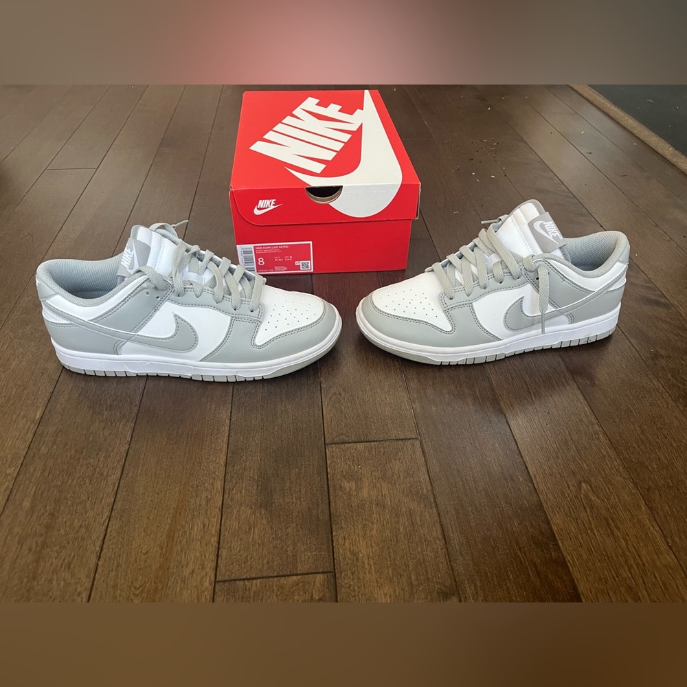 Nike Mens Dunk Low White and Gray Sneakers
